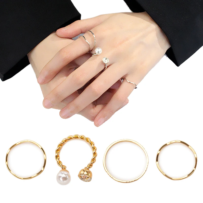 

4 шт./набор, женские кольца с золотым покрытием