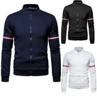 Мужская осенне-зимняя однотонная куртка, бейсбольная куртка, повседневная мужская приталенная спортивная куртка на молнии, мужские пальто