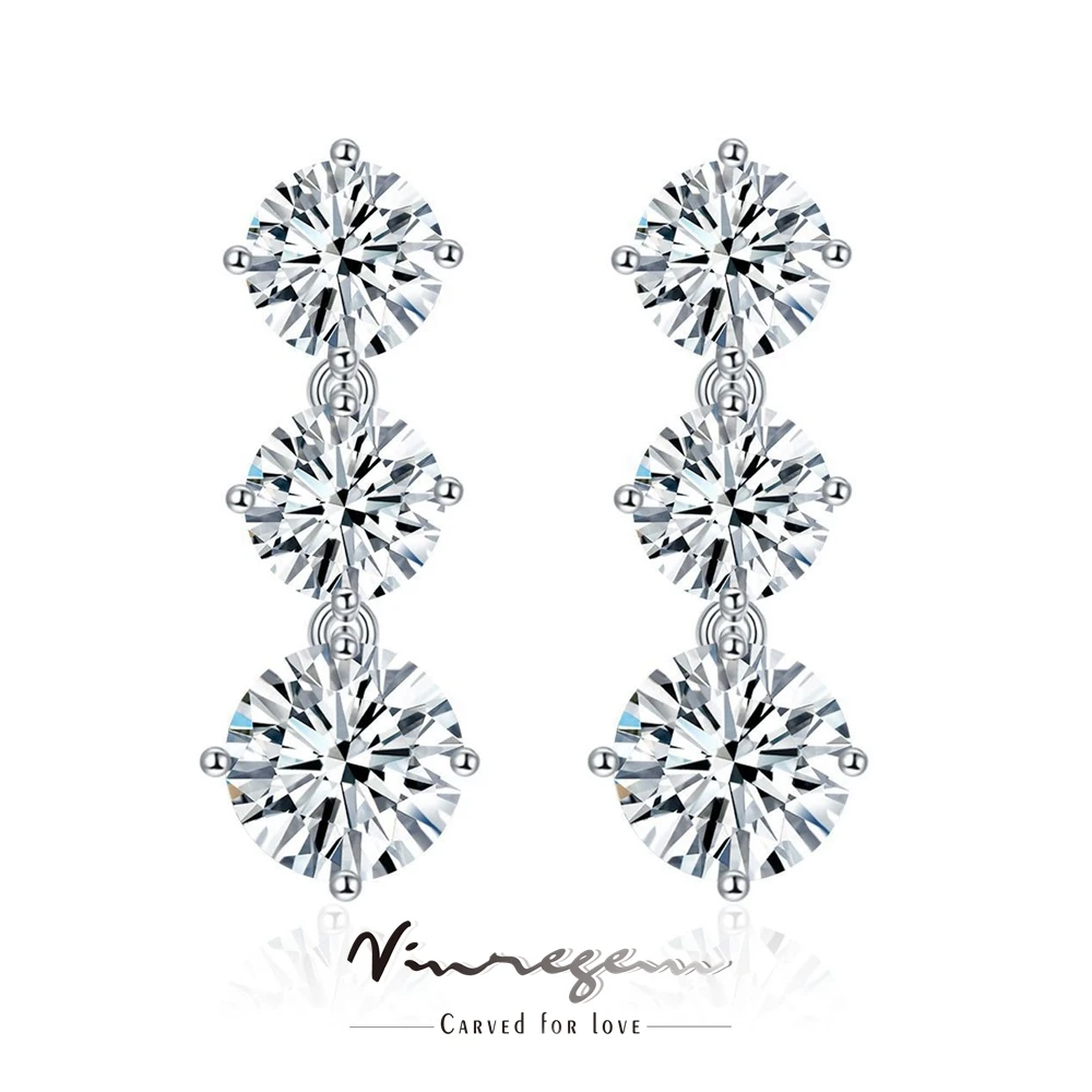 

Женские серьги-кисточки Vinregem, позолоченные серьги-подвески из серебра 925 пробы с муассанитом, 18 К, карат