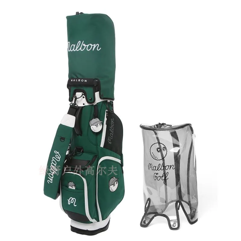 New Malbon Golf Clud Bag Golf Bag with Pulley Trolley Rivet Smiley Silver PU Waterproof Golf Bag