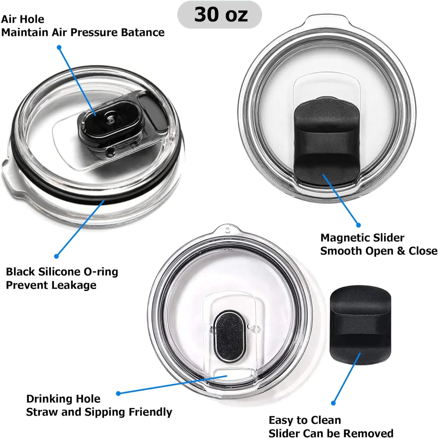 2 Pack 30 oz Tumbler Lid Bonus Slider Switch Spill Proof Cover Compatible for 35 Straw Mug and