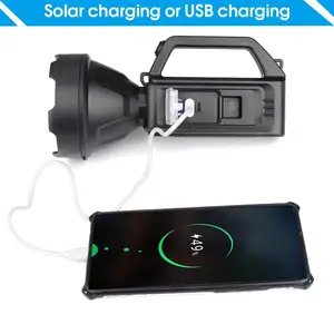 usb solar rechargeable flashlight phone charger super bright led portable spotlights life waterproof searchlight cob lamp free global shipping