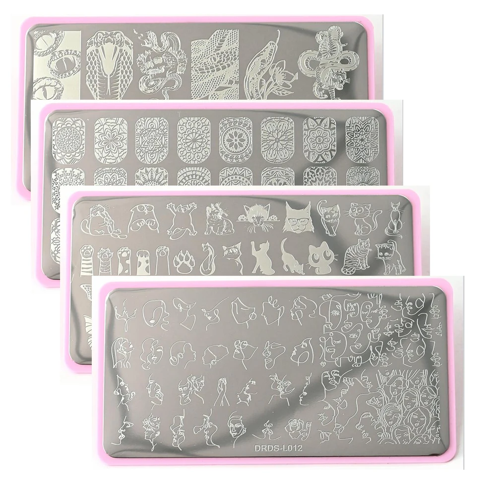 1Pc-12X6Cm Snake/Beauty/Cats Stamping Plates DRDS Nail Art Stainless Steel Template for DIY Transfer Image Nail Art Stencil Tool