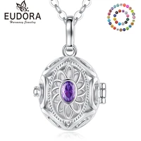 eudora harmony ball 14mm flower purple zircon cage necklace pendant pregnancy chime bola angel caller fine jewelry for women