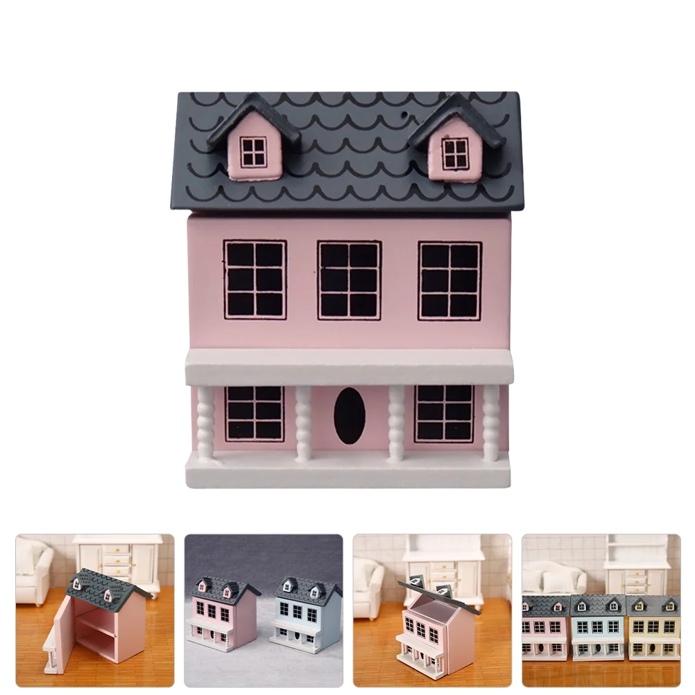 

Villa Small House Model Decorative Kids Mini Toys Supplies Wood Painted Child Tabletop Miniatures Tiny