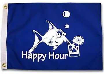 

Ярко-синий уличный Садовый флаг Happy Hour Fish 3x5 футов