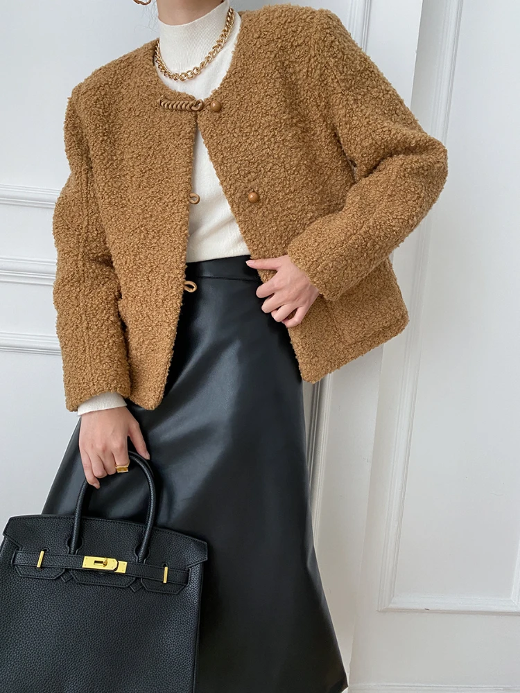

Mozuleva Granular Pile Wool Jacket 2022 Autumn Winter Fashion O-neck Single Breasted Coat Women Casual Fleece Coat