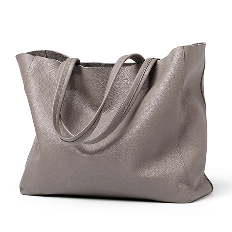 

Вместительная Классическая Серая модная сумка-тоут из мягкой кожи для покупок, коричневая большая сумка, женская сумка на плечо 100%, черная женская сумка