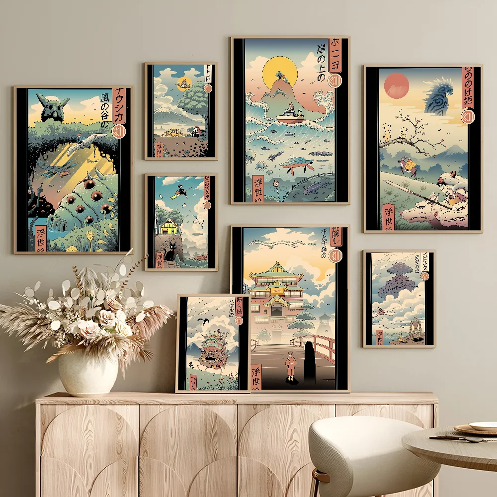 Studio Ghibli Ukiyo-e Castle In The Sky Аниме Холст Картина Настенное Искусство Ретро Японский