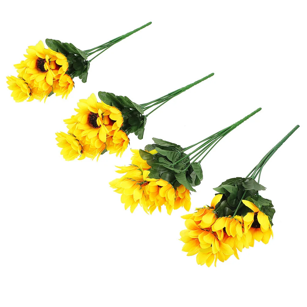 

4 Bunches Simulated Sunflower Home Decors Bride Bouquets Wedding Realistic Decorative Dining Table Bulk Living Room