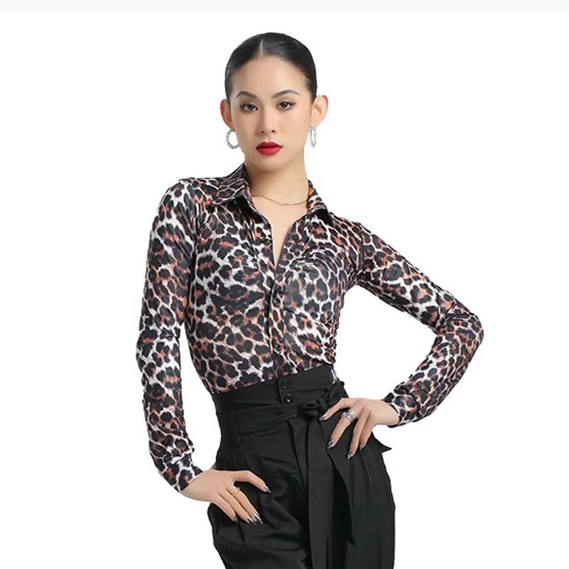 Женские рубашки для латиноамериканских танцев с глубоким V-образным вырезом и