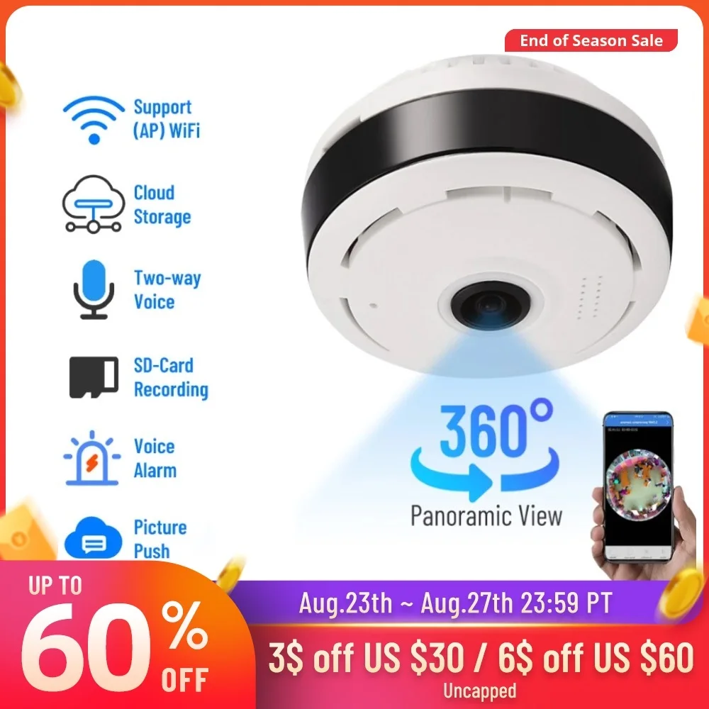 

P2P 3MP WIFI Camera 360 Degree Panoramic Fisheye Lamp Wireless IP Camera Indoor Home Security CCTV Night Vision Bulb Camera