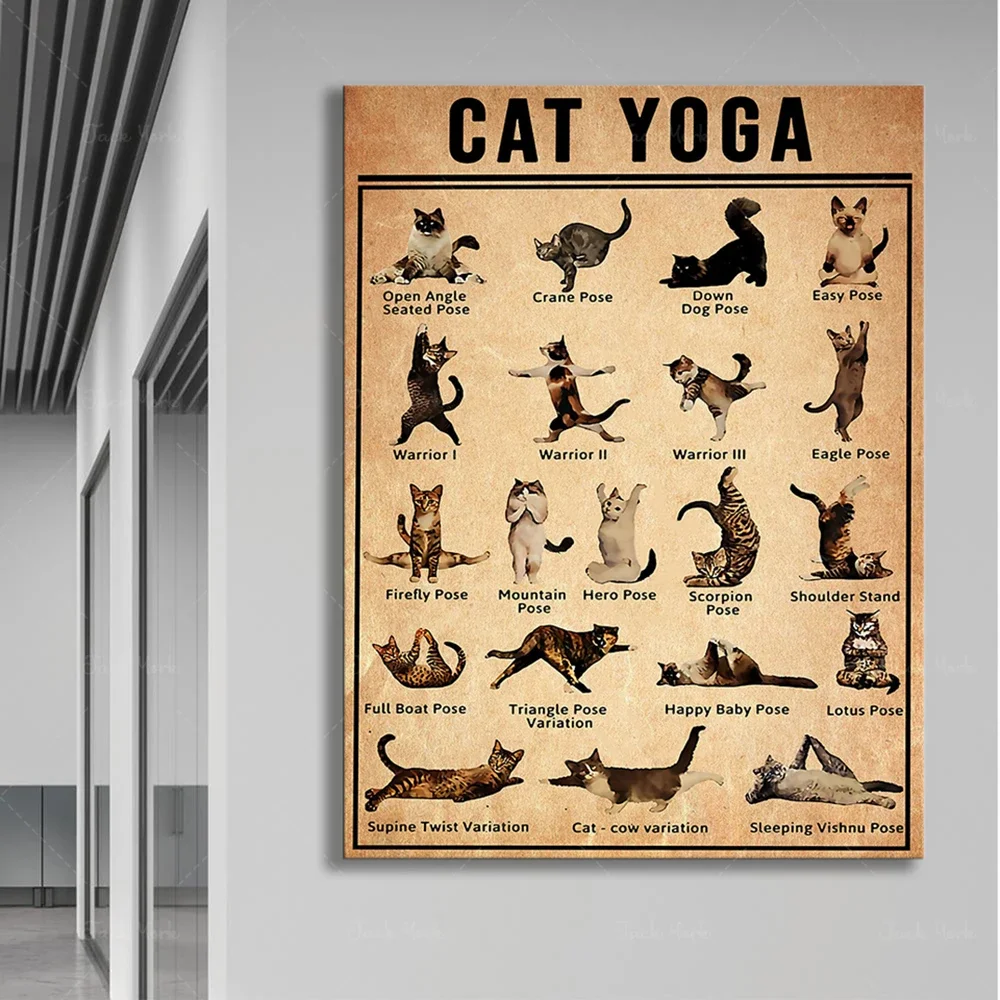 Плакат для йоги Айенгар Йога Аснас художественные принты с изображением кота