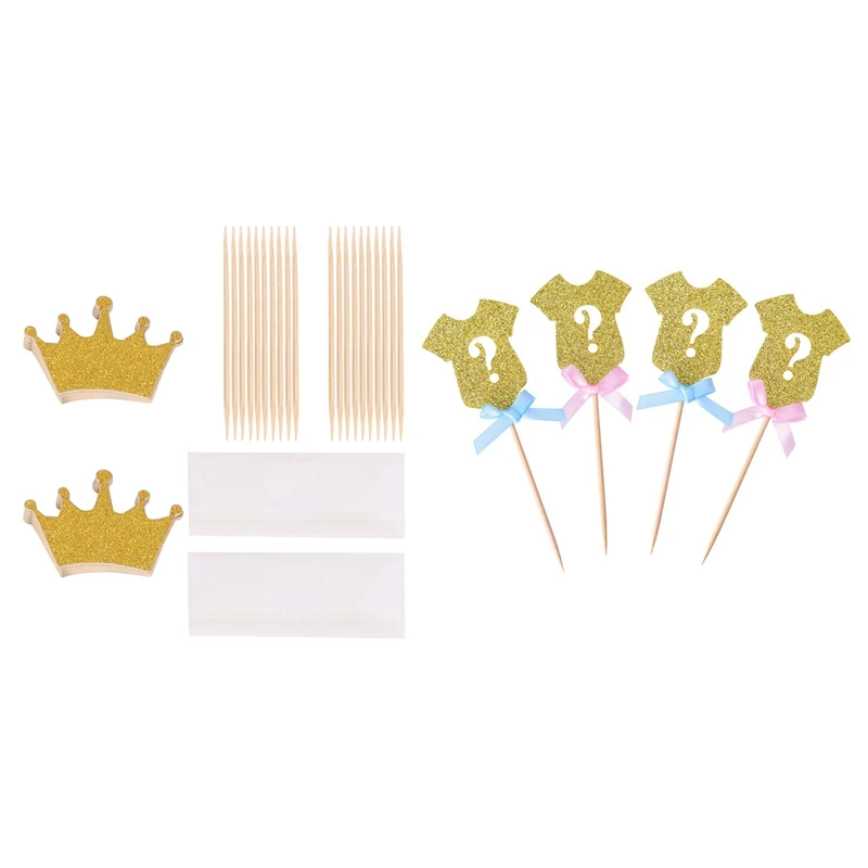 

44 Pcs Cake Cupcake Topper for Wedding Party Decoration, 20 Pcs Crown & 24 Pcs Clothes