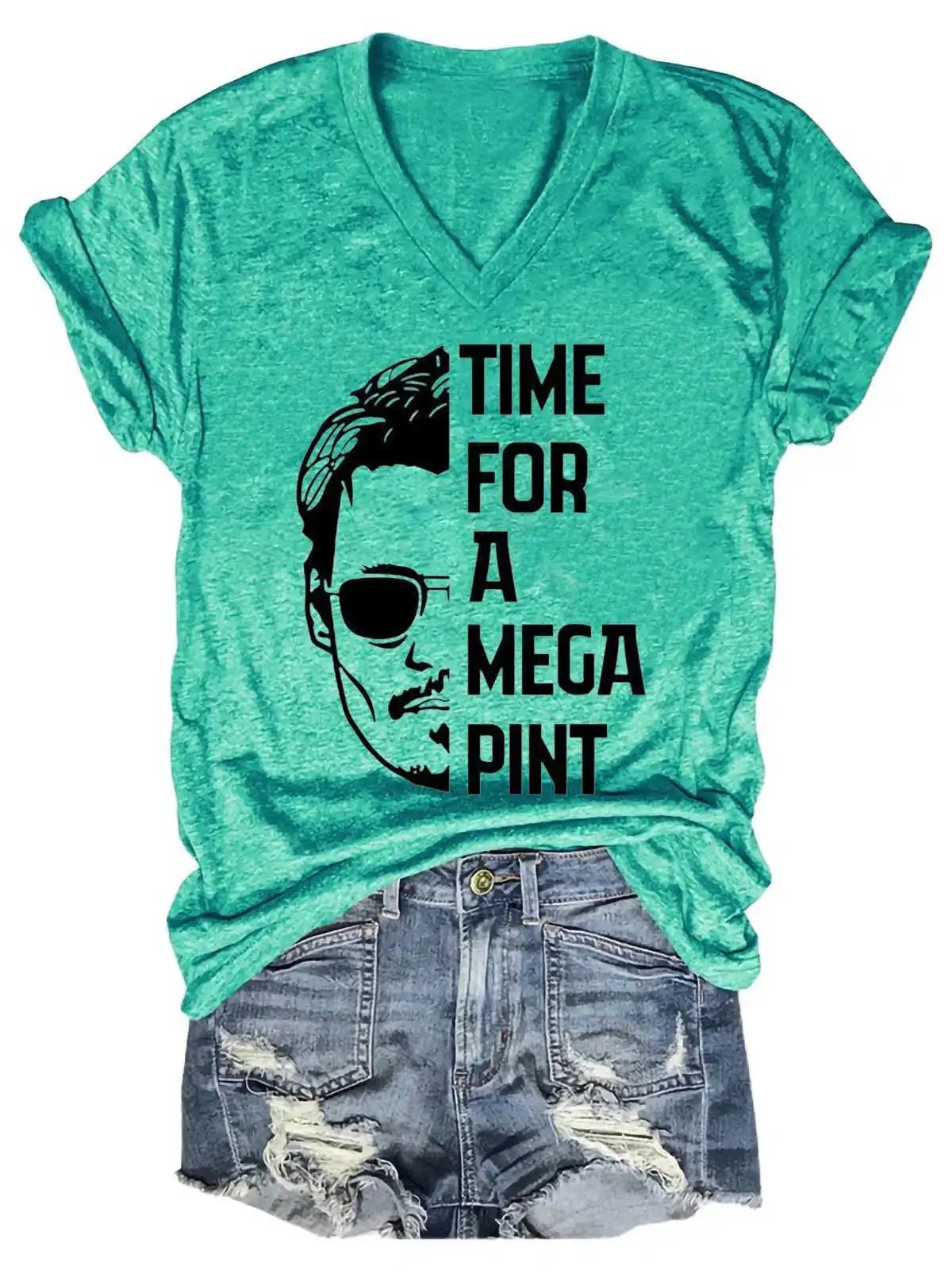 Women's Time For A Mega Pint Johnny Depp V-Neck T-Shirt
