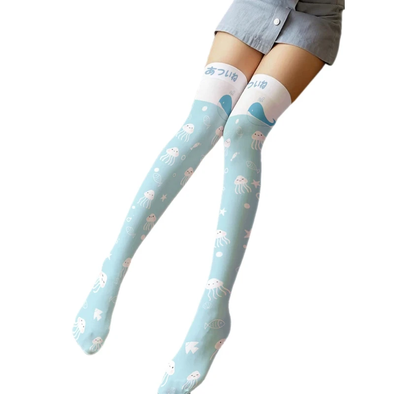 

Women Lolita Kawaii Thigh High Stockings Cartoon Rabbit Jellyfish Anime Socks