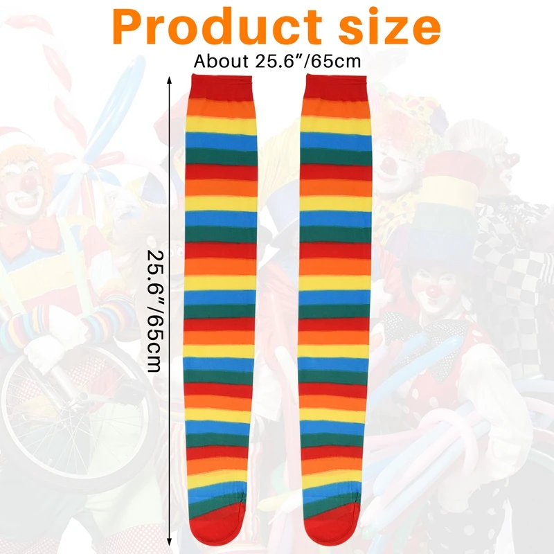 Красочные радужные полосатые носки выше колена полосатый костюм клоуна высокие