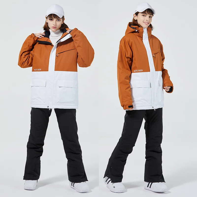 Ski Suit Women Winter Men Snow Ski Jacket Pants Set -30 degree Warm Windproof Waterproof Splicing Thickened Snowboard Suit SK023