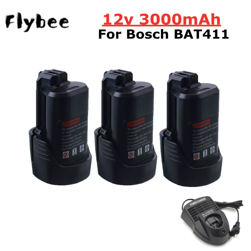 

NEW2023 10.8V 12V 3000mah Li-ion Rechargeable Battery for BOSCH BAT412A BAT413A D-70745GOP 2607336013 2607336014 PS20-2 PS40-2