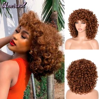 annisoul short kinky curly wigs for black women fluffy synthetic african red brown copper cosplay natural afro wig with bangs