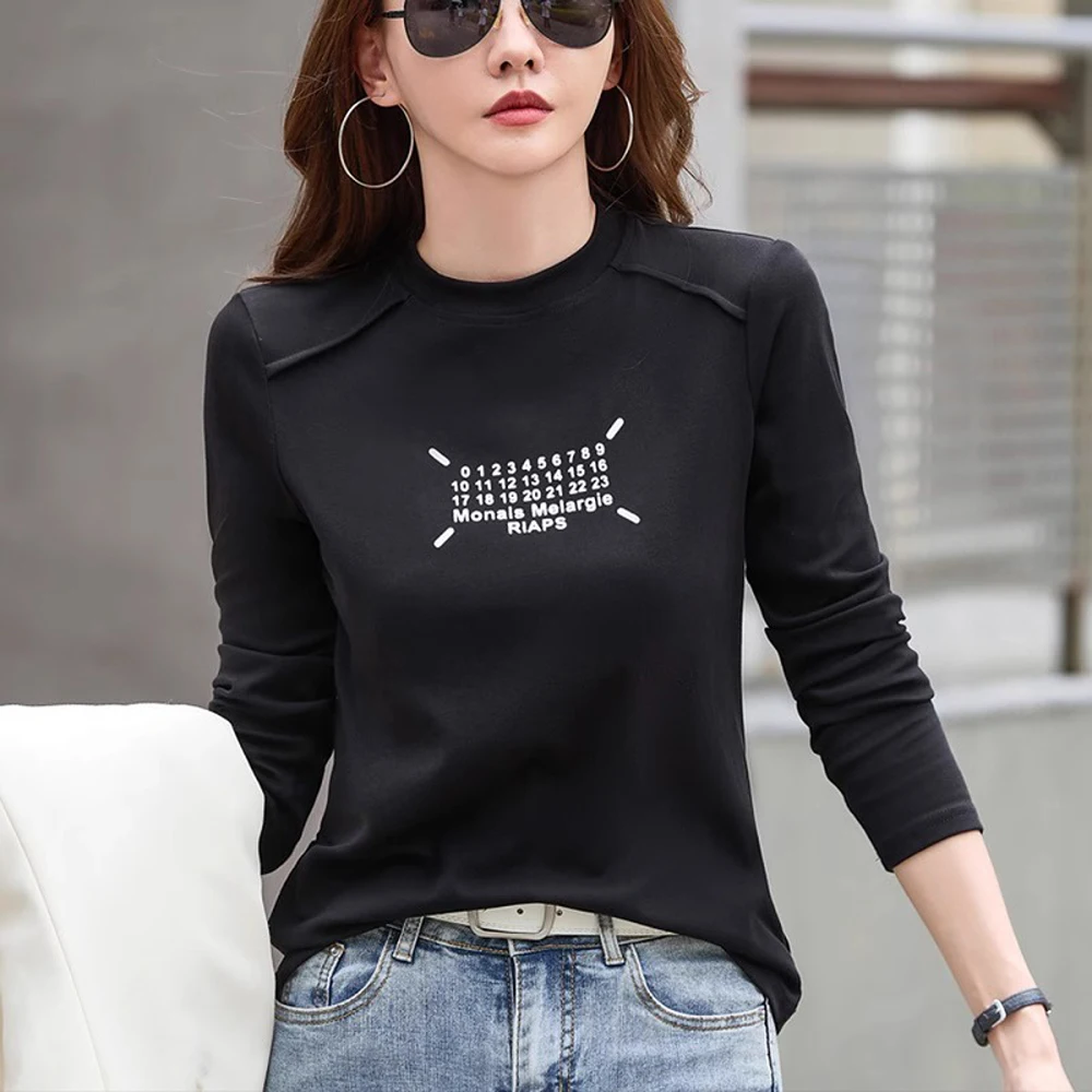 Женская футболка с длинным рукавом и круглым вырезом