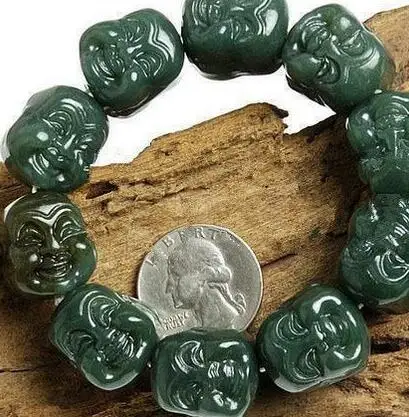 

Hand Carved Celadon Jade Nephrite Buddha Beads Bracelet