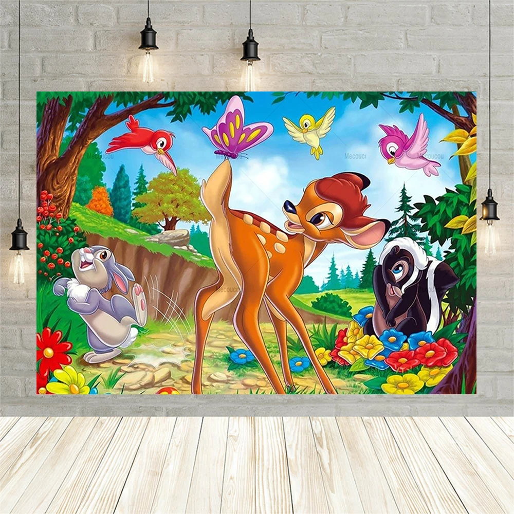 Фон для фотосъемки детей с изображением леса Бэмби на 1-й день рождения