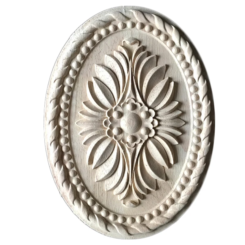 

Rose Flower Carving Natural Wood Appliques for Furniture Cabinet Unpainted Wooden Mouldings Decal Decorative Figurine