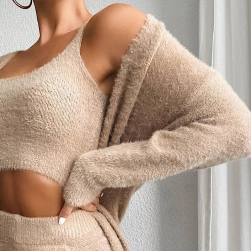 Новинка 2023 пикантный короткий плюшевый жилет с V-образным вырезом и брюки