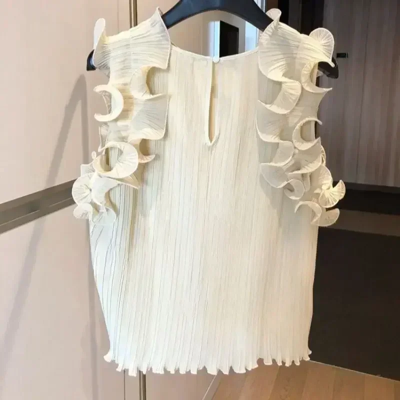 Летняя свободная модная шифоновая рубашка без рукавов с керлингом в виде листьев