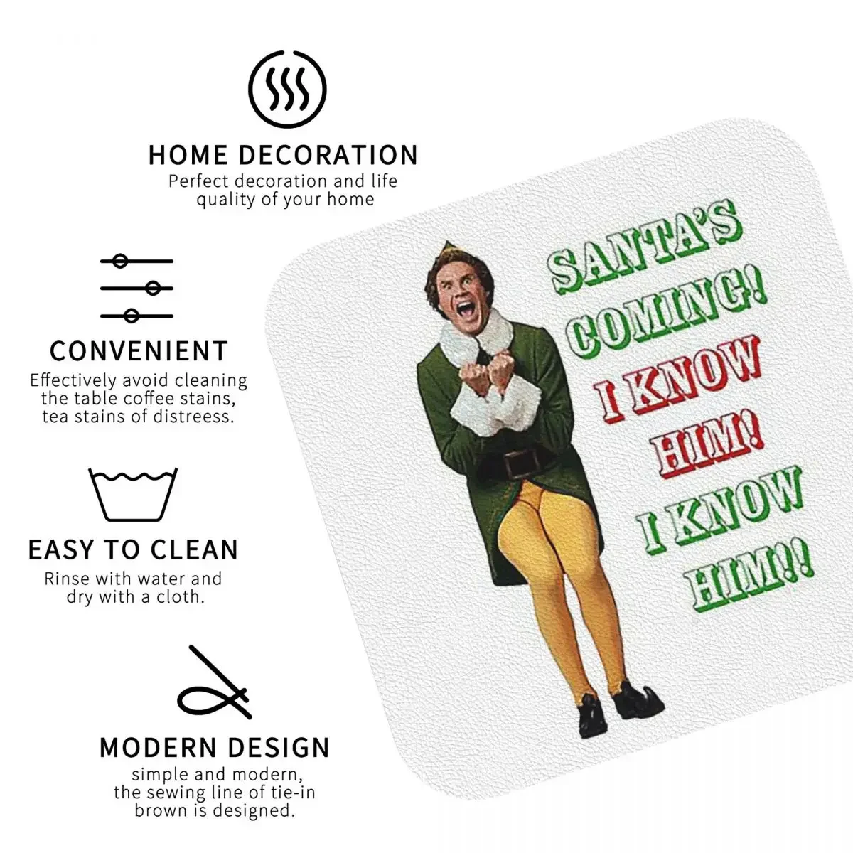 Идет Санта! Я его знаю! Подставки для кухни с изображением эльфа из фильма Buddywill