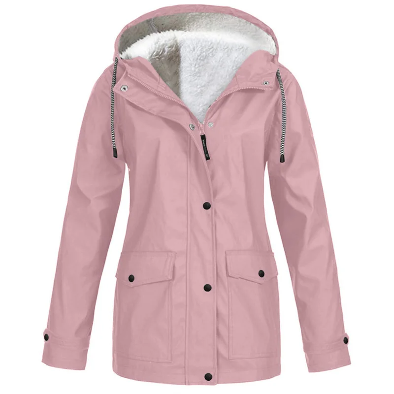 

Women's Autumn Winter Add Velvet Outdoor Jacket Windproof Waterproof Mountaineer Hooded Coat Lady Fleece Liner Windbreaker Coats