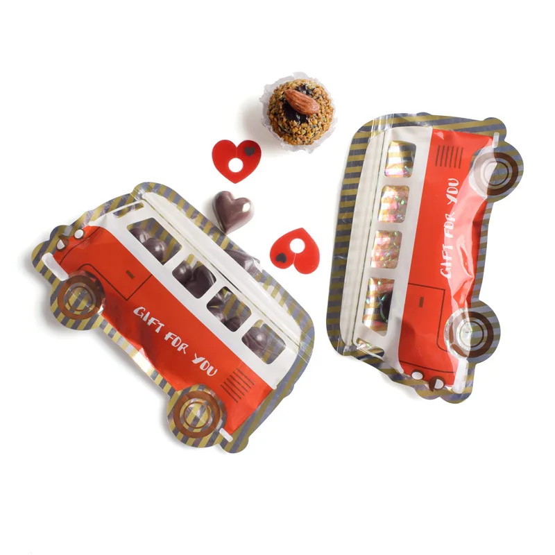 

10PCS Cute Red Bus Candy Bag Self Sealing Ziplock Bags Birthday Party Favors Deco Cookies Chocolates Sweet Candy Bag for Kids