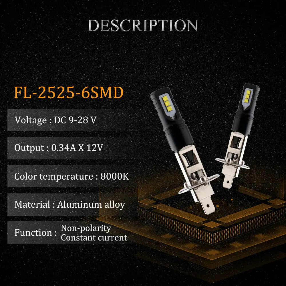 2 шт. Автомобильные светодиодные противотуманные фары H1 H6 6SMD 6000K белый свет 2525