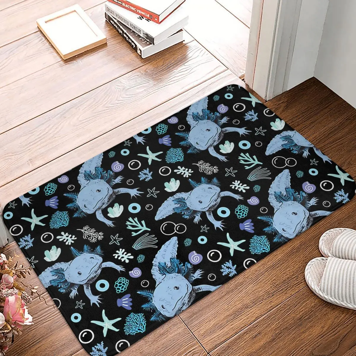 

Blue Coral Pattern Bath Non-Slip Carpet Axolotl Lover Bedroom Mat Entrance Door Doormat Floor Decor Rug