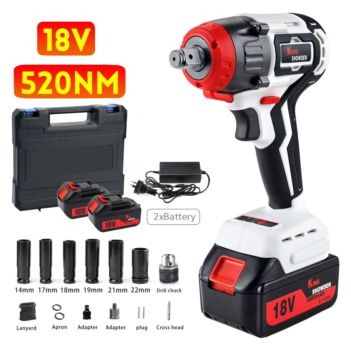 

Kingshowden Brushless Cordless Electric Impact Wrench Rechargeable 1/2 inch Wrench Power Tools Compatible for Makita 18V Battery