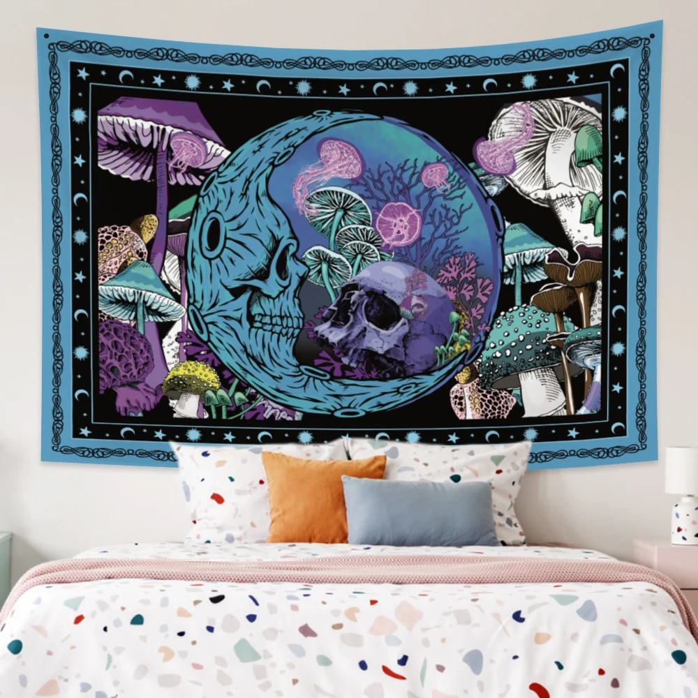 

Nordic Psychedelic Mushroom Skull Hanging Fabric Background Wall Covering Home Decoration Wall Blanket Living Room Wall Hanging