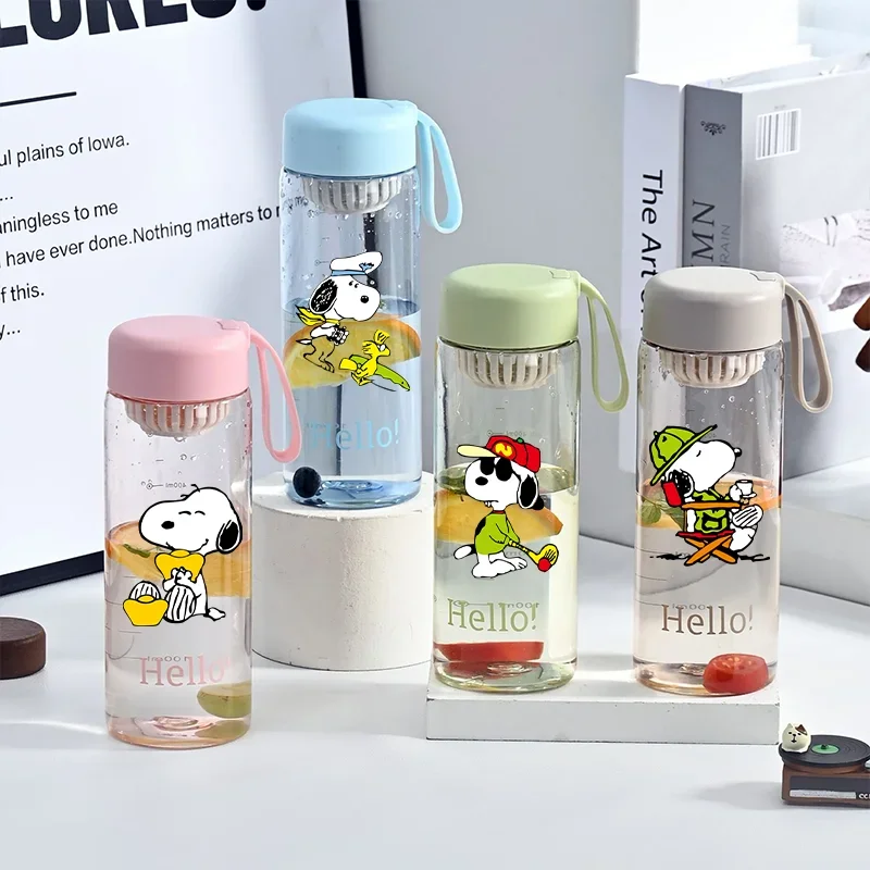 650ML Snoopy Children's Portable Large Capacity Water Cup Student Leak Proof Plastic Bottle Outdoor Sports