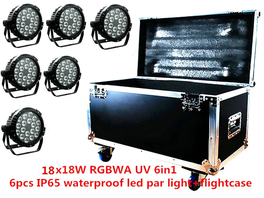 

6pcs/lot + flight case IP65 waterproof 18x12W RGBW 4in1 LED PAR lamp DMX512 control professional stage DJ equipment disco lights