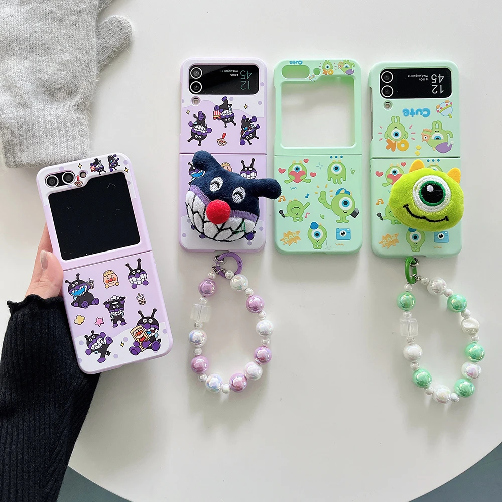 Милый чехол Michaels wazowheaven Anpanmans с браслетом для телефона Samsung Galaxy Z Flip 3 4 5 6 5G PC Hard Back