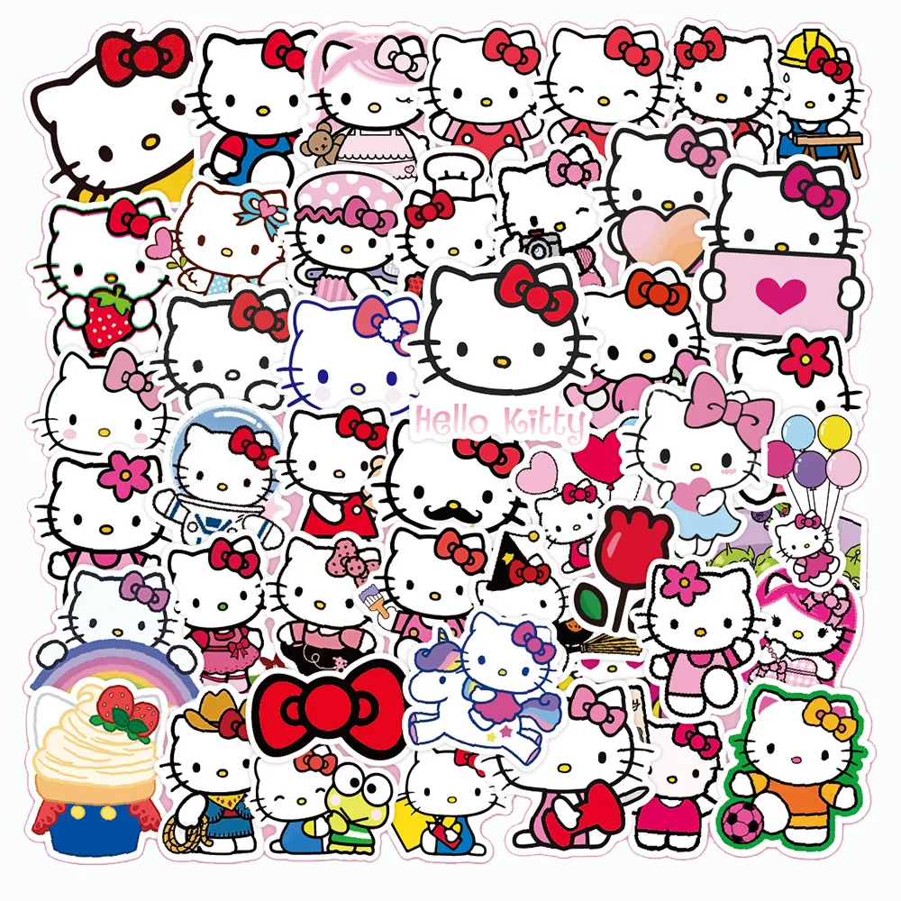 10/30/50PCS Kawaii Hello Kitty Sticker Cute Cartoon Graffiti Guitar Laptop Diary Phone Anime Kids Stickers Decals Toys for Girls