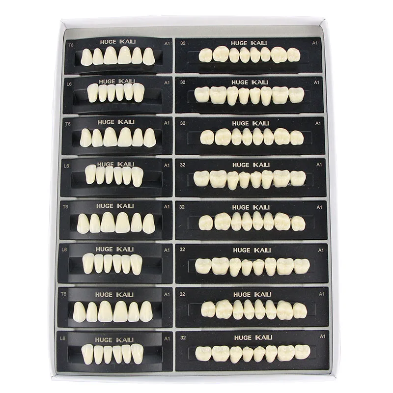 4 Sets/box Dental Resin Teeth Full Mouth False Tooth Dentistry Material 2 Layers T2 T4 T6 T8 T10 A2/3 Color Dentist Supplies