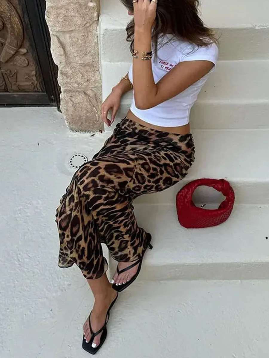 Женские длинные юбки YILEEGOO с леопардовым принтом винтажная Прозрачная Юбка