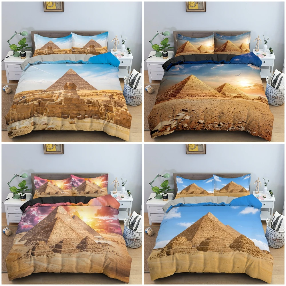 

Ancient Egyptian Pyramids Pattern Bedding Set Classical Architecture Duvet Cover Bedclothes King Twin Double Luxury Bed Decor