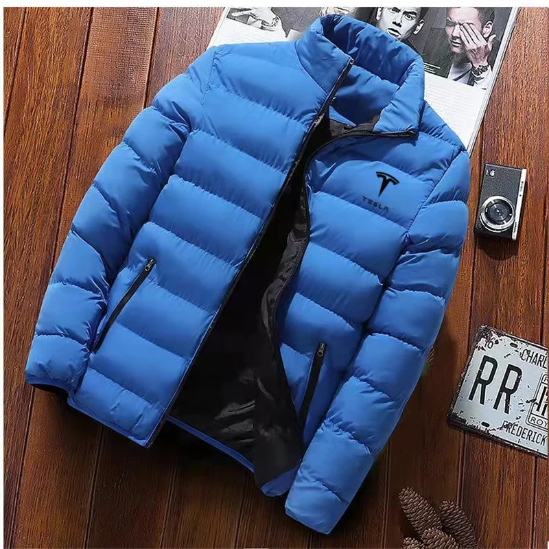 2021 New Tesla Car Logo Printing Men's Down Jacket Autumn And Winter Men's Warm And Windproof Jacket Casual Fashion Men's Jacket