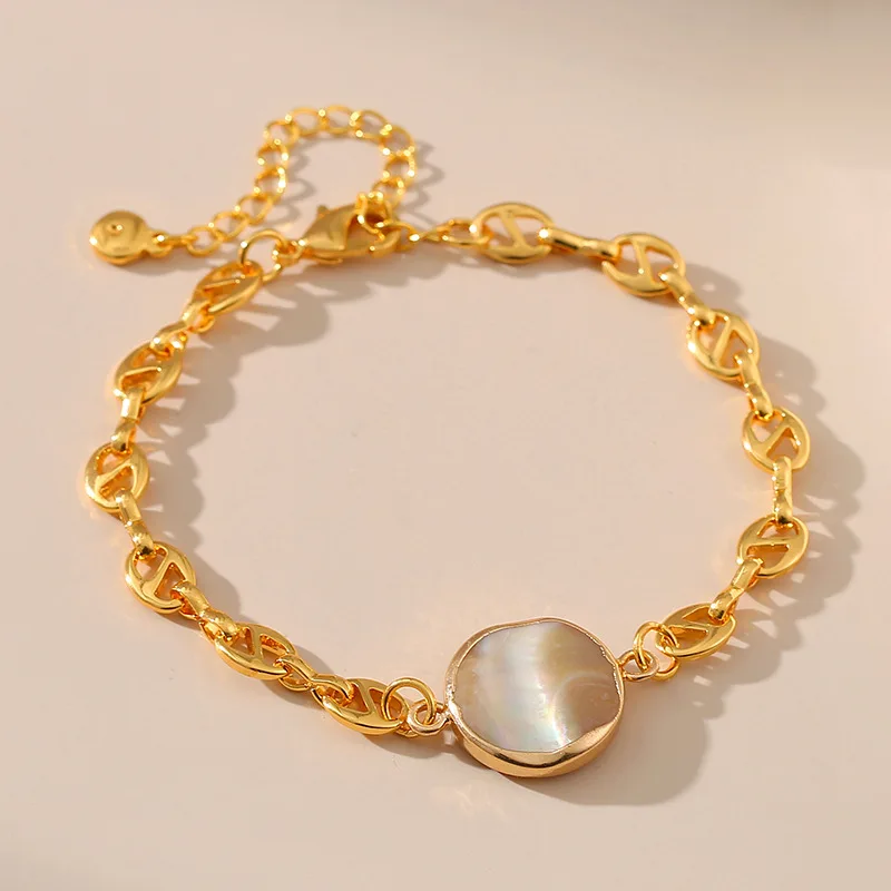 Coffee Bean Chain & Abalone Bracelet Gold Plated Abalone Shell Wrap Bracelet for Women European and American Jewelry pulsera