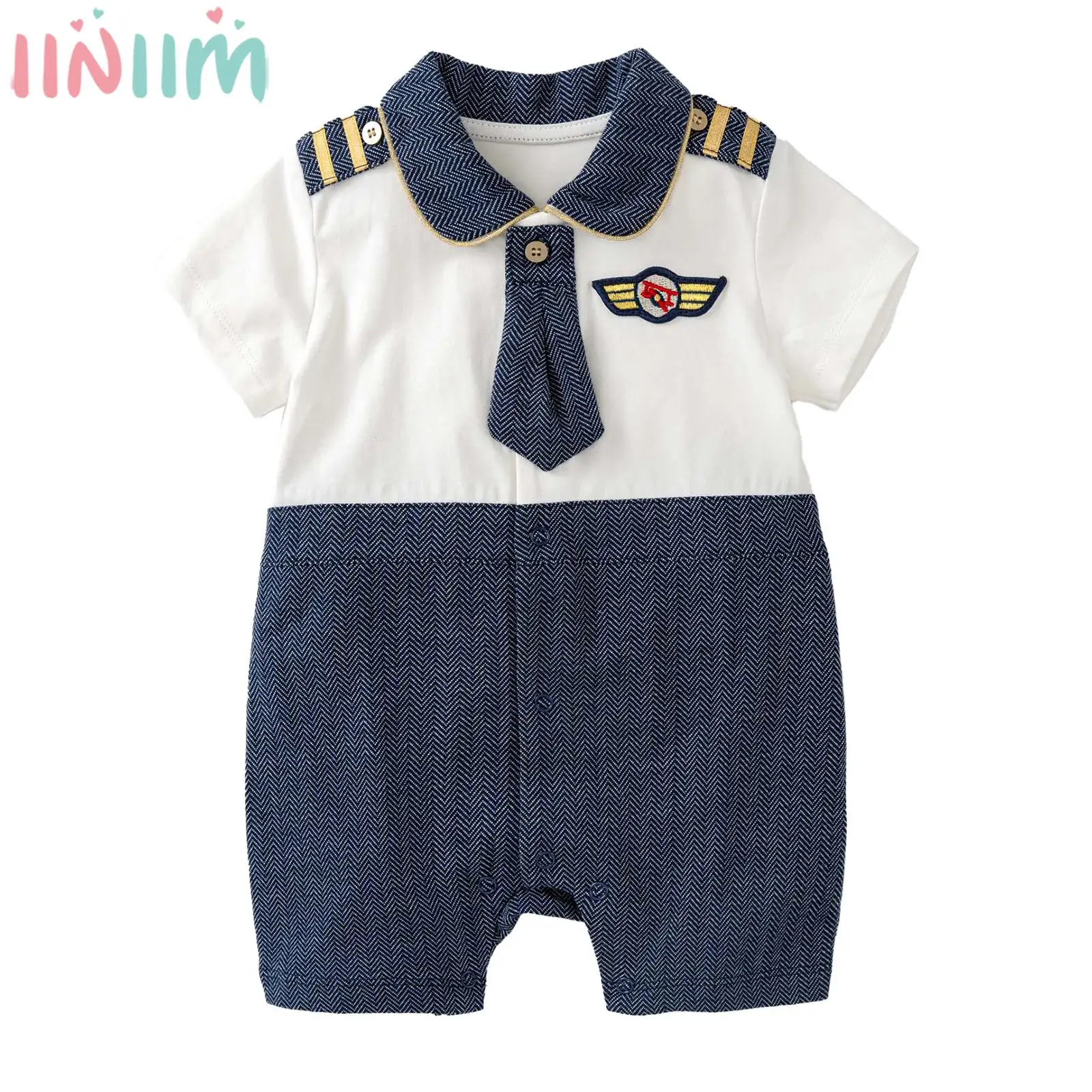 

Детский джентльменский комбинезон для мальчиков на день рождения, Хэллоуин, костюм летчика, костюм для косплея с коротким рукавом и отложным воротником, боди с галстуком