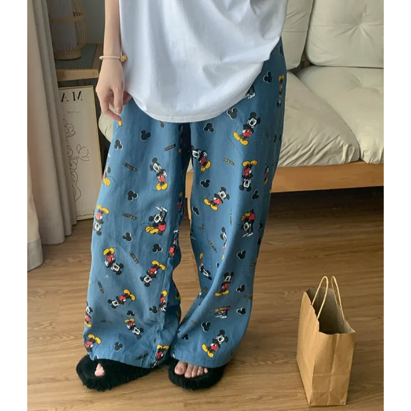 Осенние брюки Disney с Микки Маусом Длинная женская пижама шелковая женские
