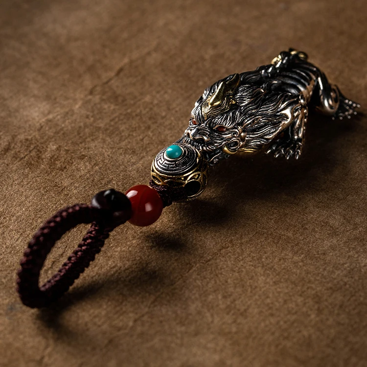 

Oriental Kingdom's Pixiu Keychain Men's Car Retro Key Pendant Women's Good Luck High-end Creative Accessories for Father Gifts