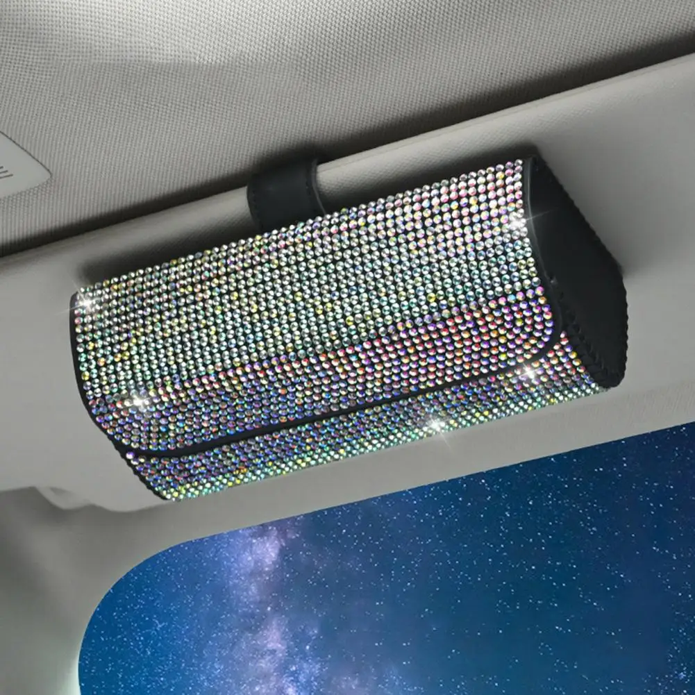 

Diamond Car Glasses Case Sunglasses Storage Box Glasses Holder Sun Visor Glasses Case Bling Car Assessoires Interior for Women